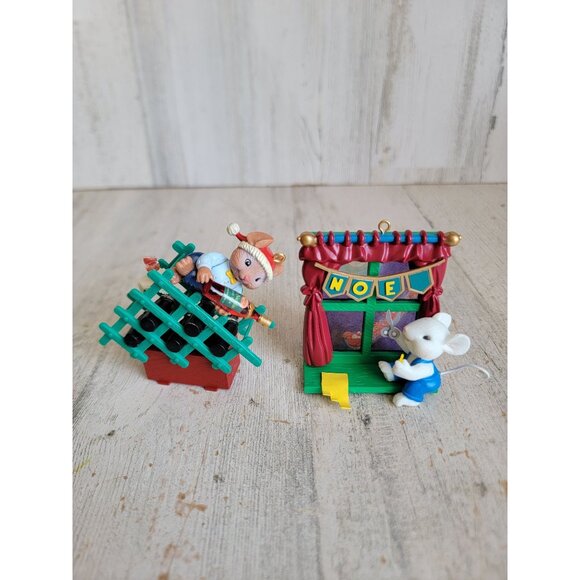 Vintage wine cellar Noel mouse ornament Xmas set - Picture 1 of 5